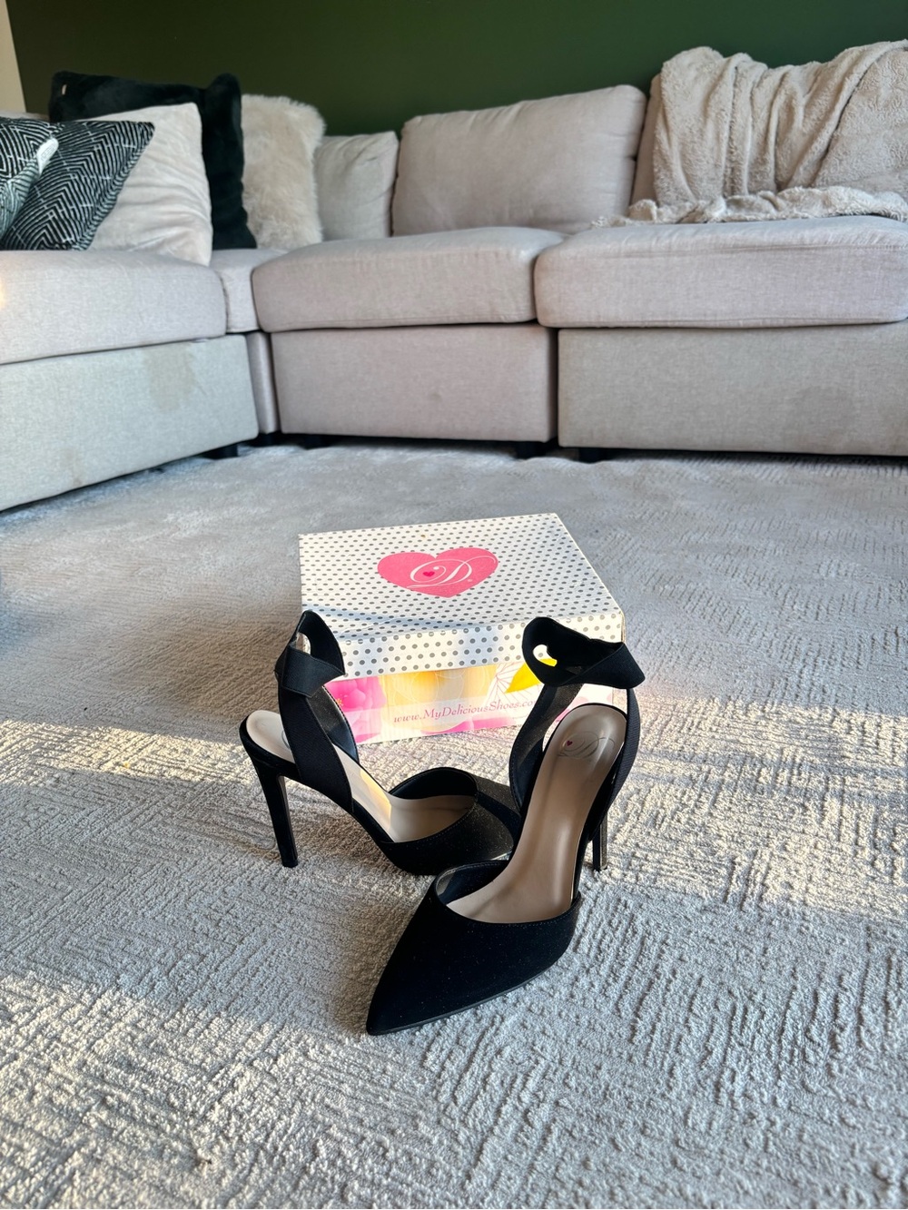 Black Pointed Toe Ankle-Strap Stiletto Heels